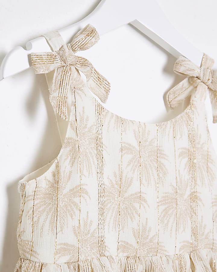 Mini Girls Cream Shimmer Palm Beach Dress