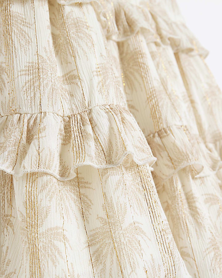 Mini Girls Cream Shimmer Palm Beach Dress