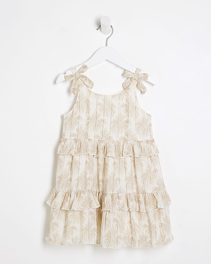 Mini Girls Cream Floral Tiered Dress