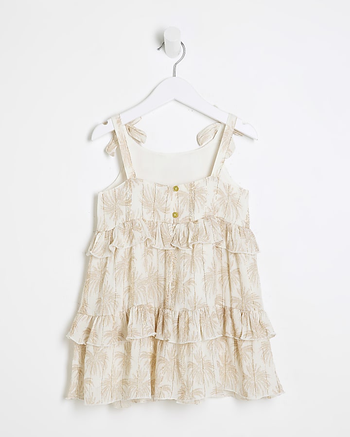 Mini Girls Cream Floral Tiered Dress