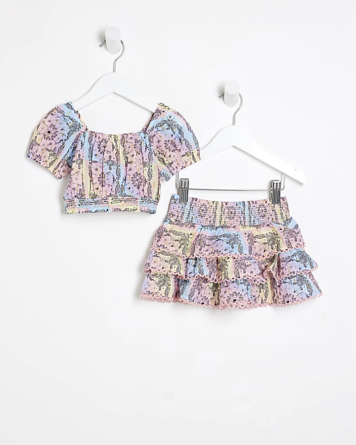 Mini Girls Pink Bandana Skirt Set