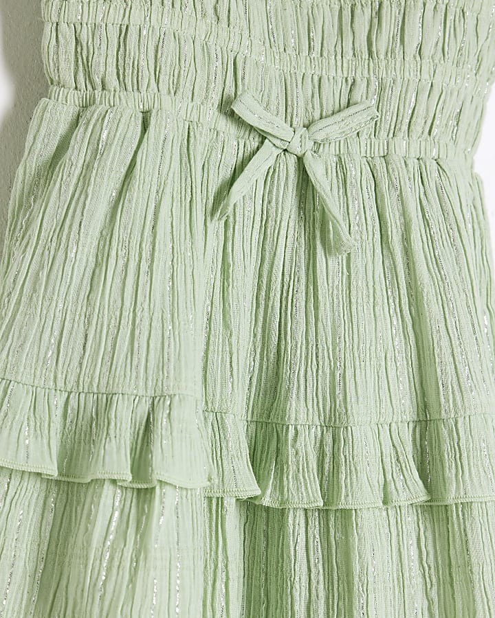 Mini Girls Green Tiered Shimmer Beach Dress