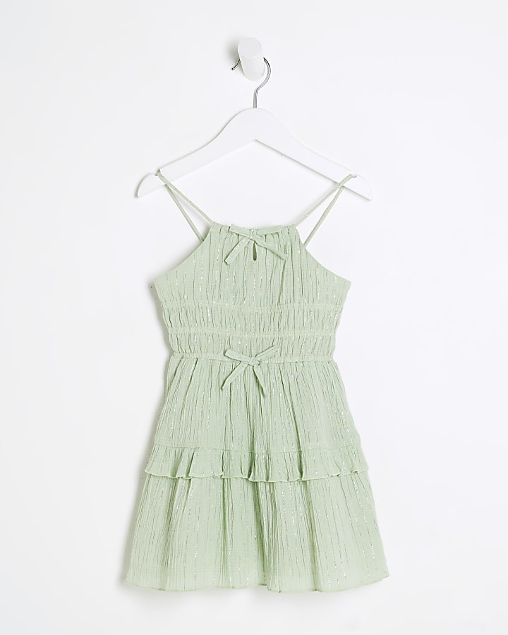 Mini Girls Green Tiered Shimmer Beach Dress