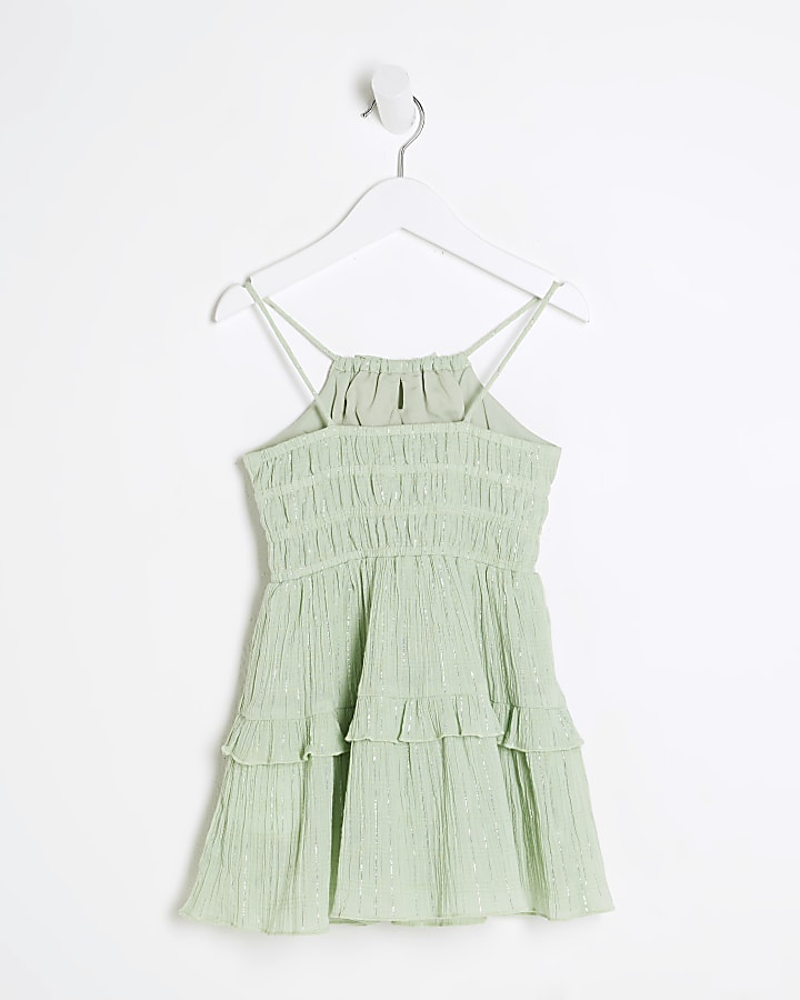 Mini Girls Green Tiered Shimmer Beach Dress