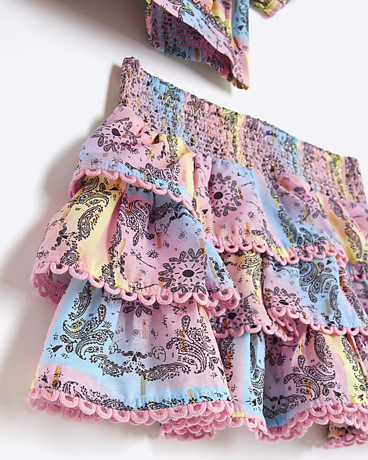 Girls Pink Bandana Rara Skirt Set