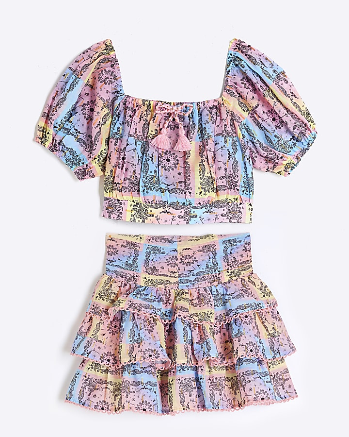 Girls Pink Bandana Rara Skirt Set