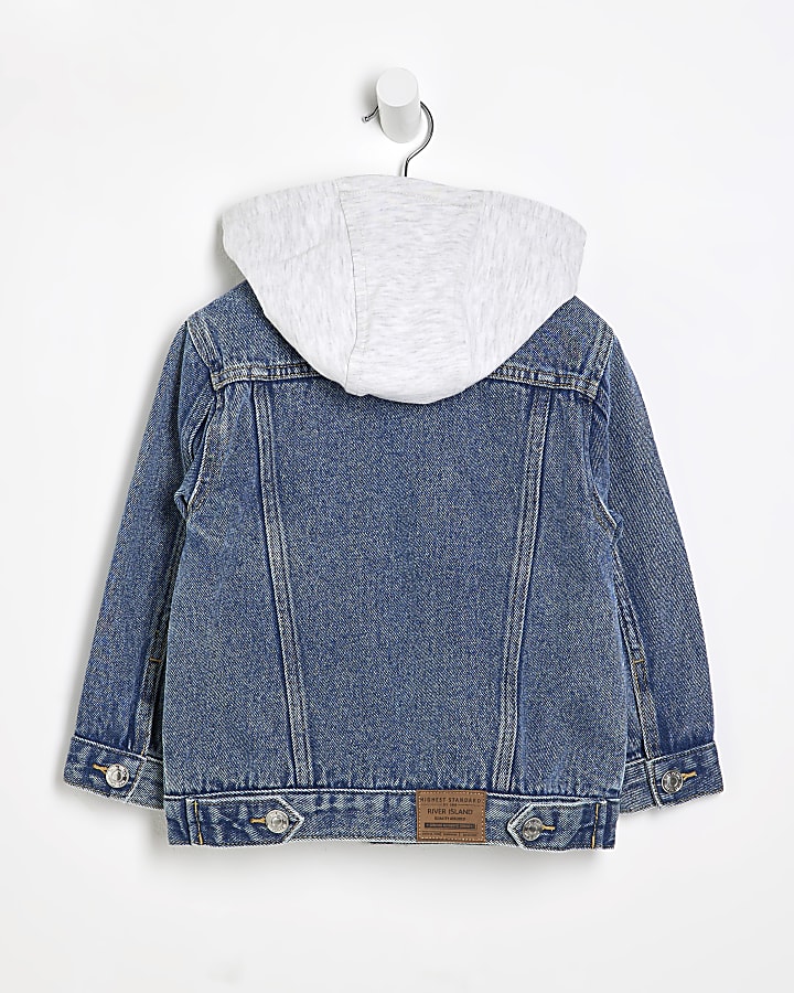 Mini Boys White Hooded Denim Jacket