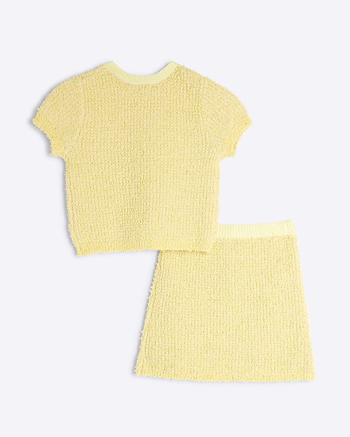 Girls Yellow T-Shirt And A-Line Skirt Set