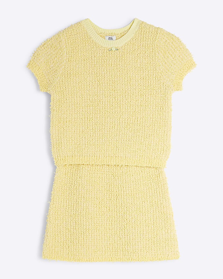 Girls Yellow T-Shirt And A-Line Skirt Set