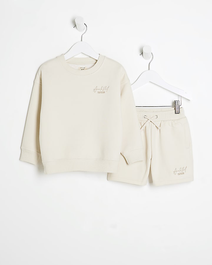 Mini Boys White Ame Le Nuit Sweatshirt Set