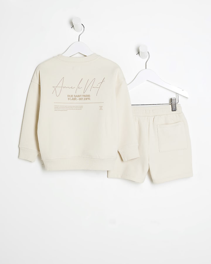 Mini Boys White Ame Le Nuit Sweatshirt Set