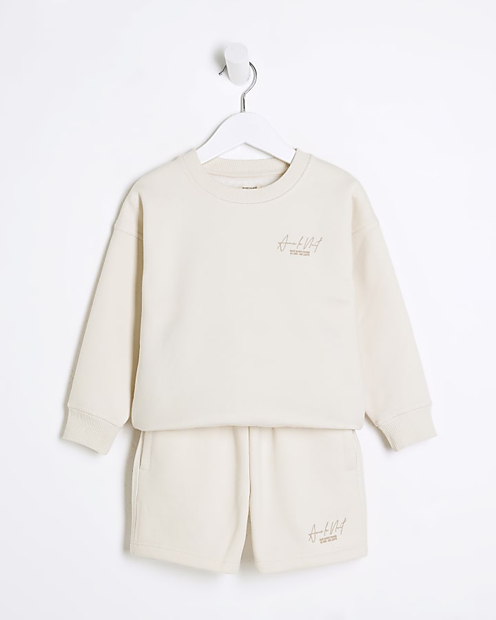 Mini Boys White Ame Le Nuit Sweatshirt Set