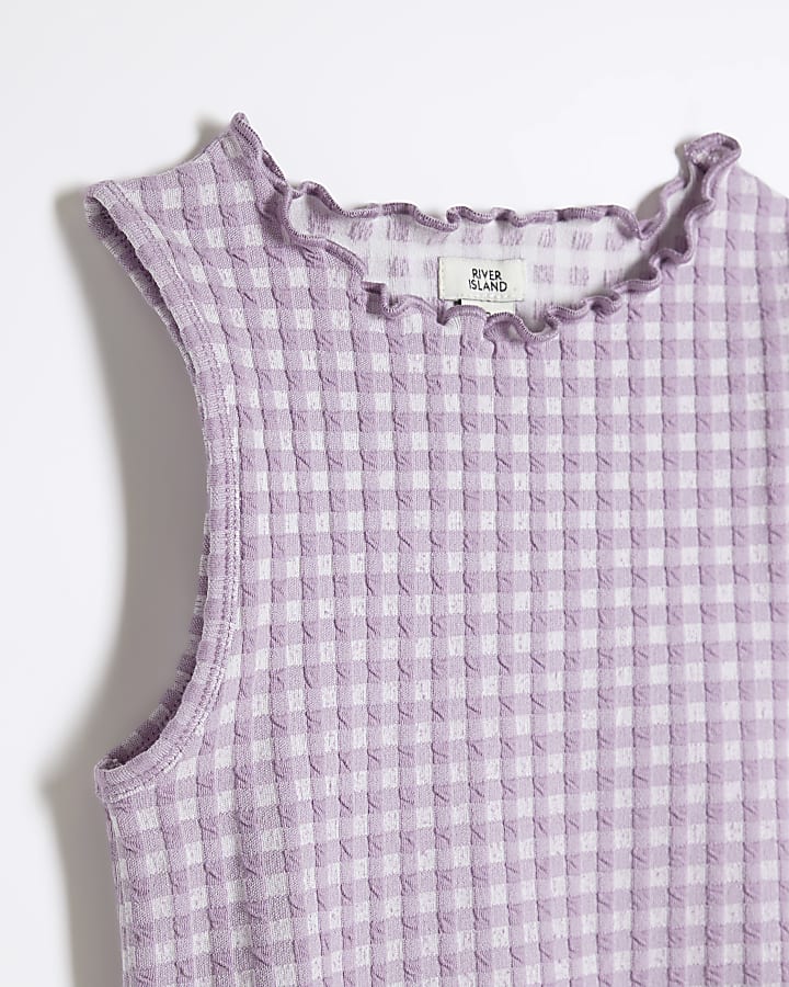 Girls Purple Gingham Tank Top