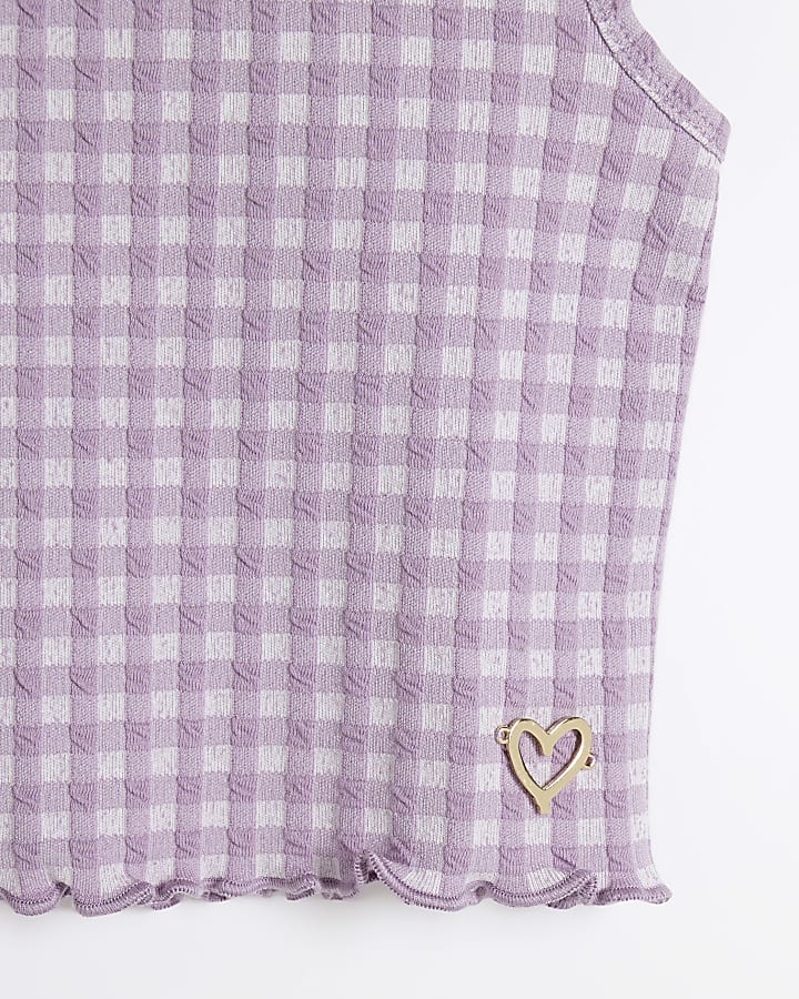 Girls Purple Gingham Tank Top