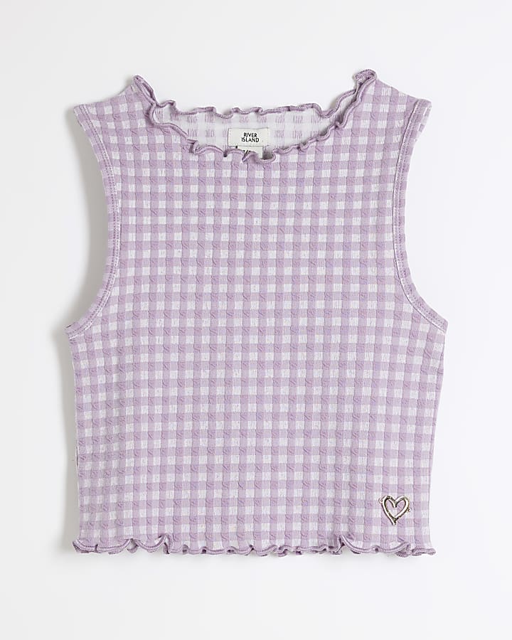 Girls Purple Gingham Tank Top