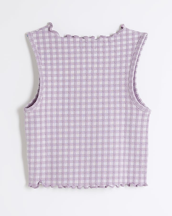 Girls Purple Gingham Tank Top