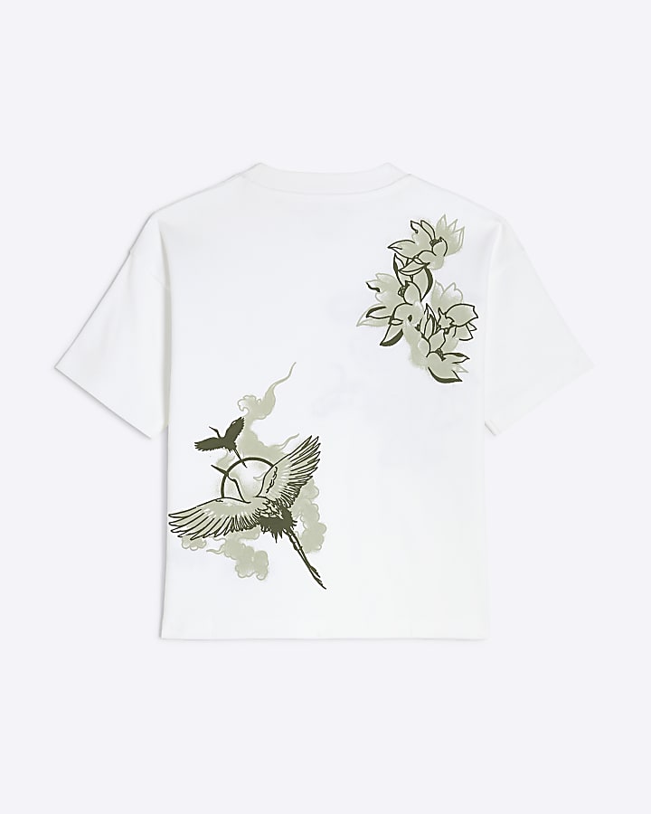 Boys White Embroidered Japanese T-Shirt