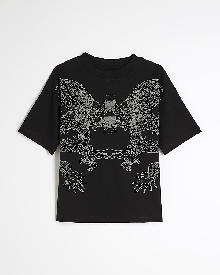 Boys Black Dragon Japanese T-Shirt