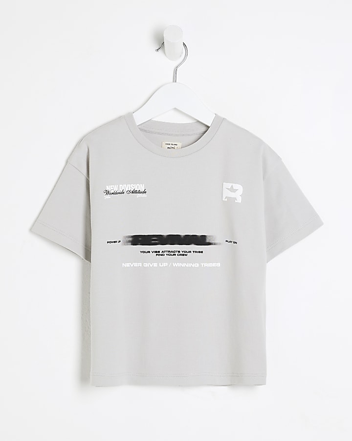 Mini Boys Grey Placement T-Shirt