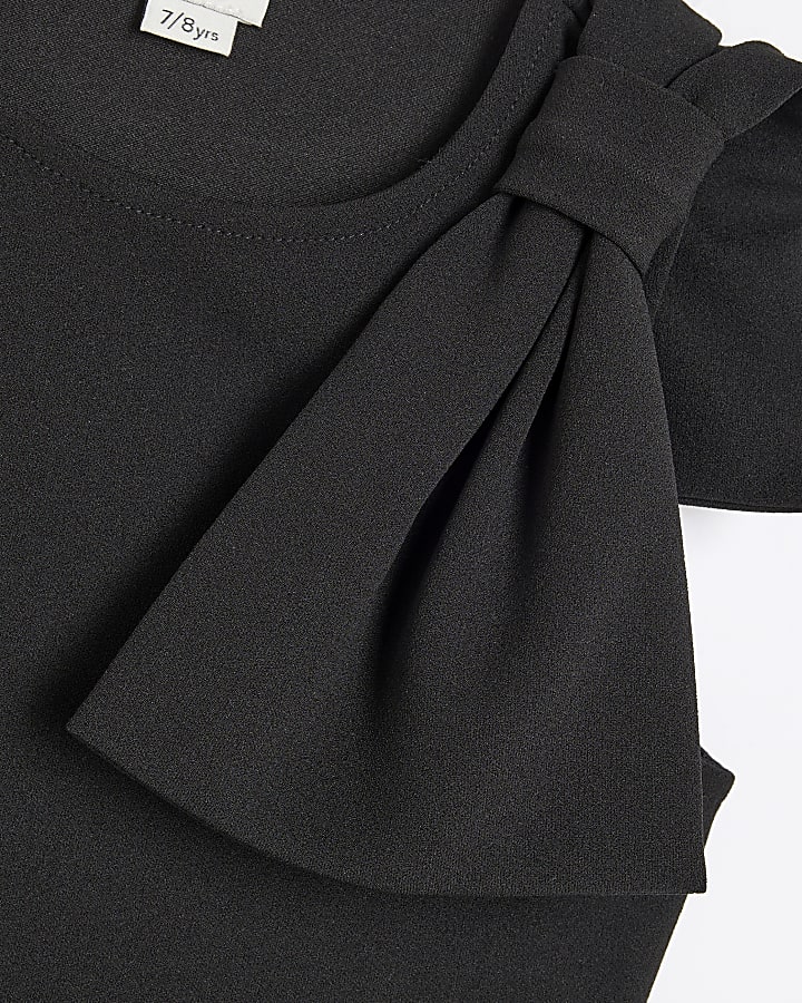Girls Black Bow Bodysuit