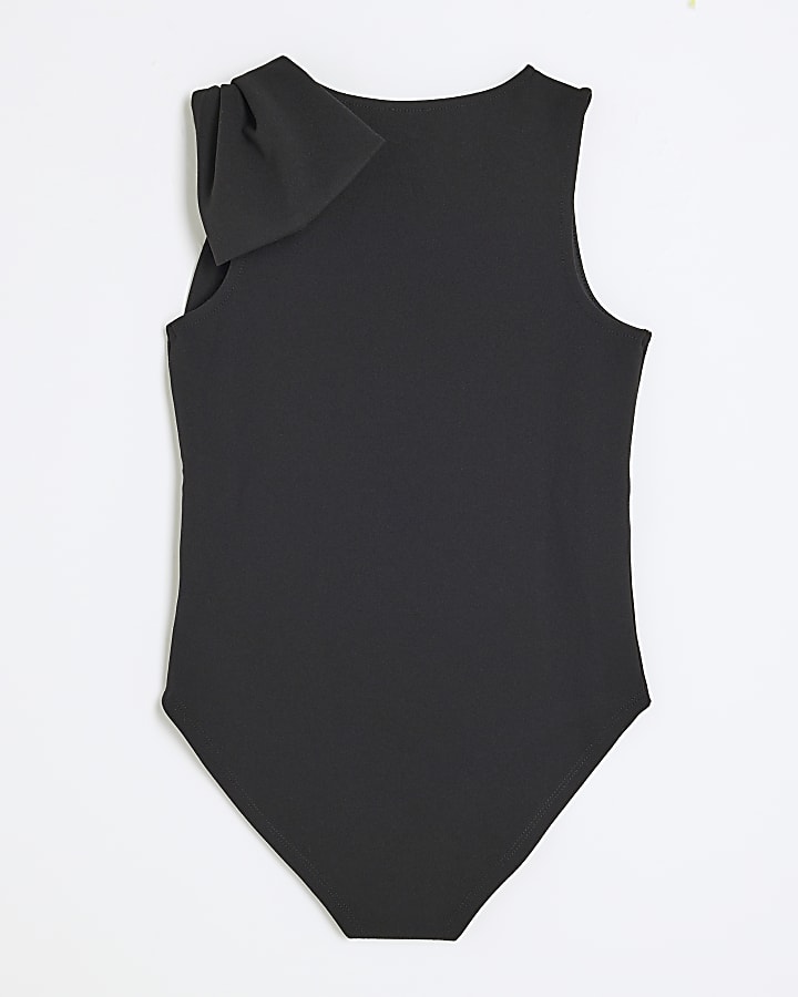 Girls Black Bow Bodysuit