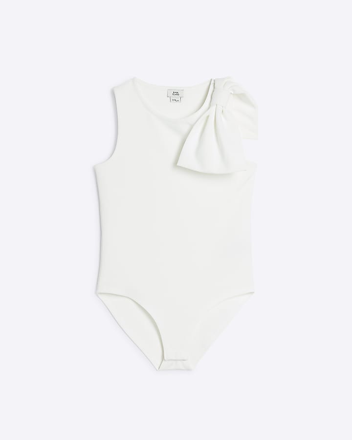 Girls White Bow Bodysuit