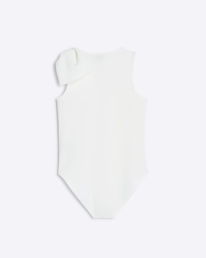 Girls White Bow Bodysuit