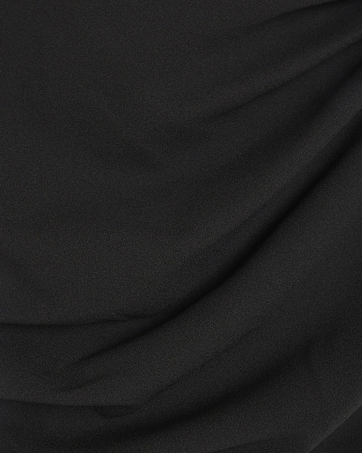Girls Black Drape Top And Skirt Set