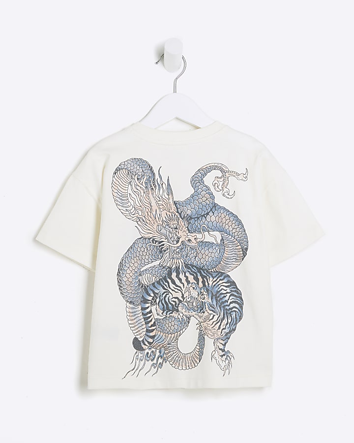 Mini Boys Beige Back Dragon T-Shirt