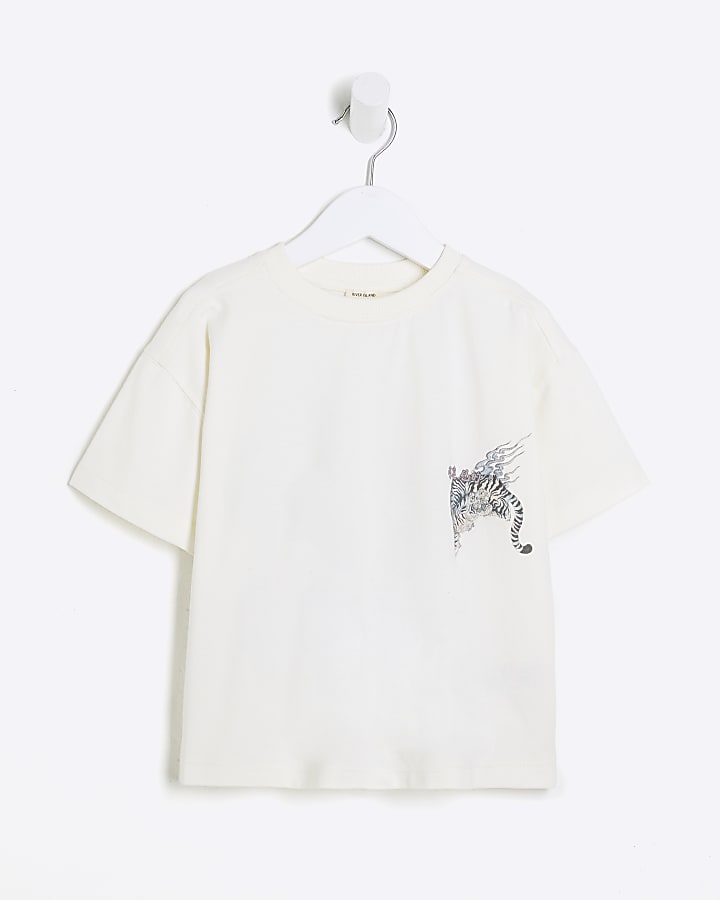 Mini Boys Beige Back Dragon T-Shirt