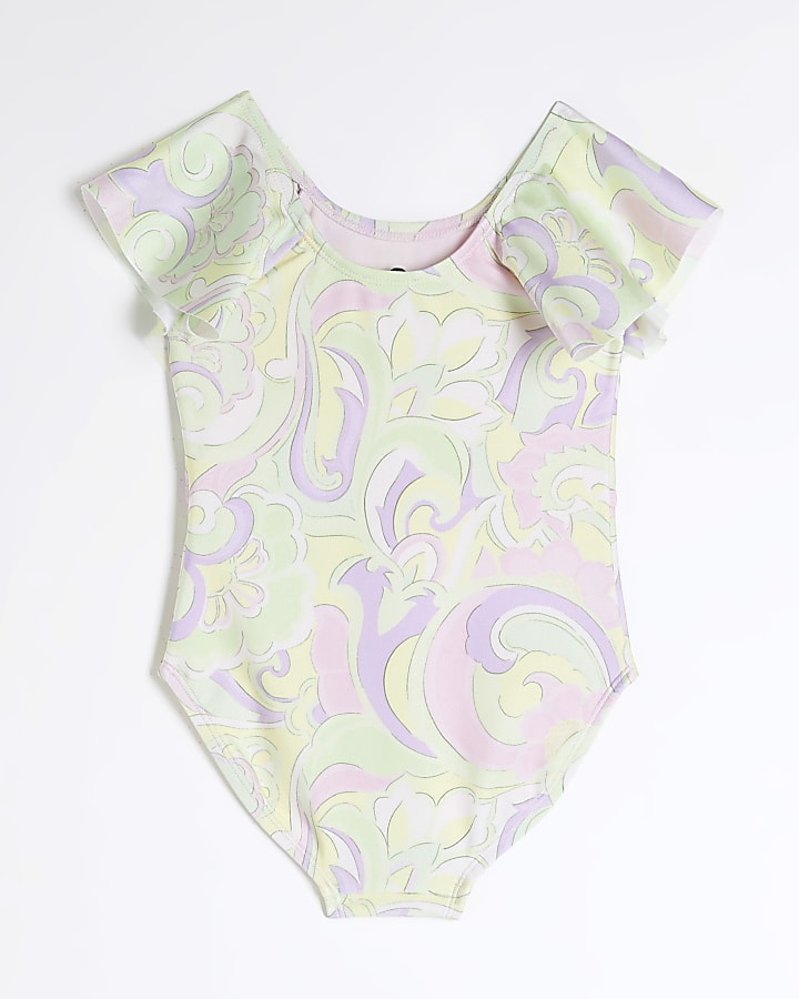 Mini Girls Green Swirl Print Swimsuit