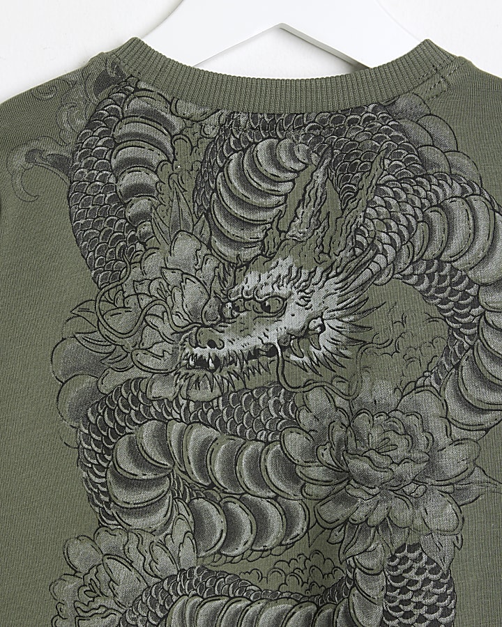 Mini Boys Khaki Back Dragon T-Shirt