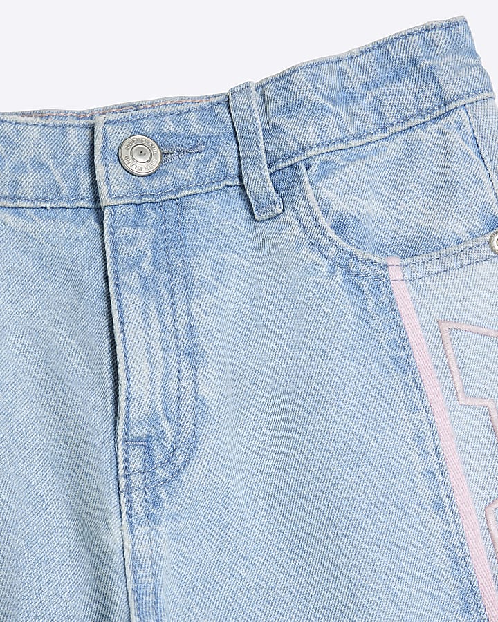 Girls Blue Wide Leg Embroidery Wordy Jeans