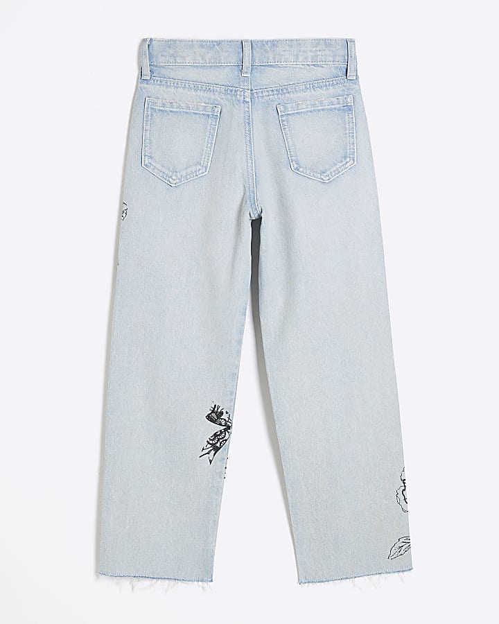 Girls Blue Denim Doodle Straight Jeans