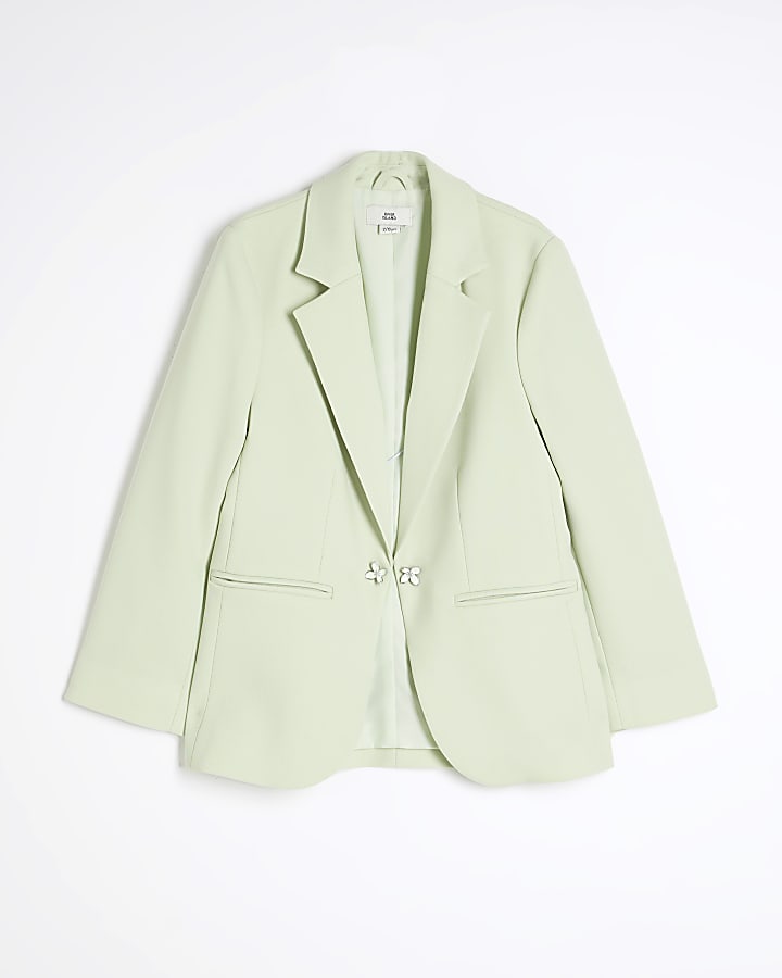 Girls Green Flower Button Blazer