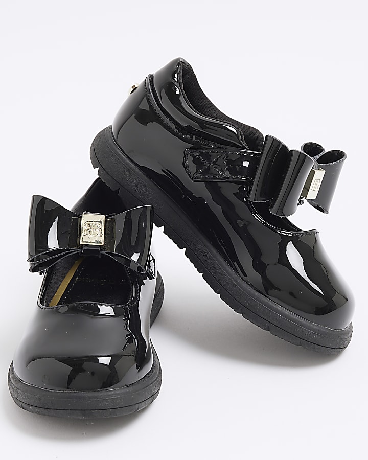 Mini Girls Black Patent Bow Shoes