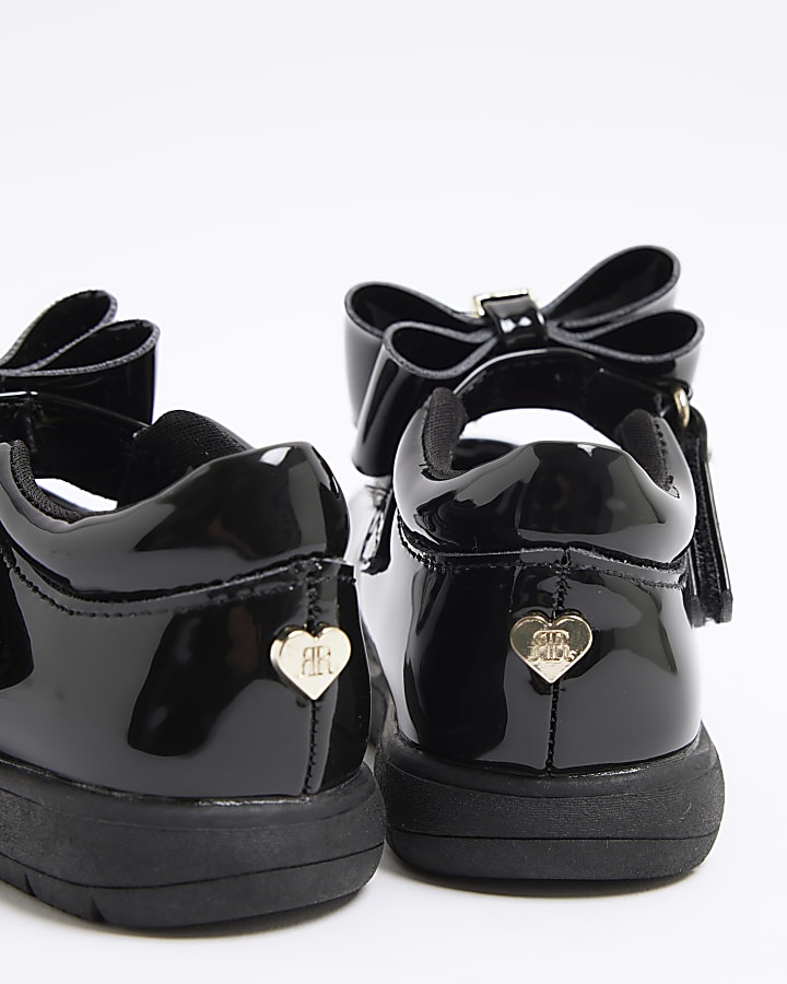 Mini Girls Black Patent Bow Shoes