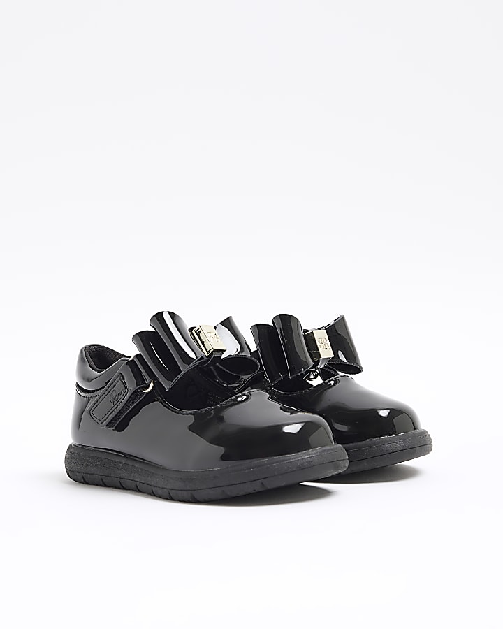 Mini Girls Black Patent Bow Shoes