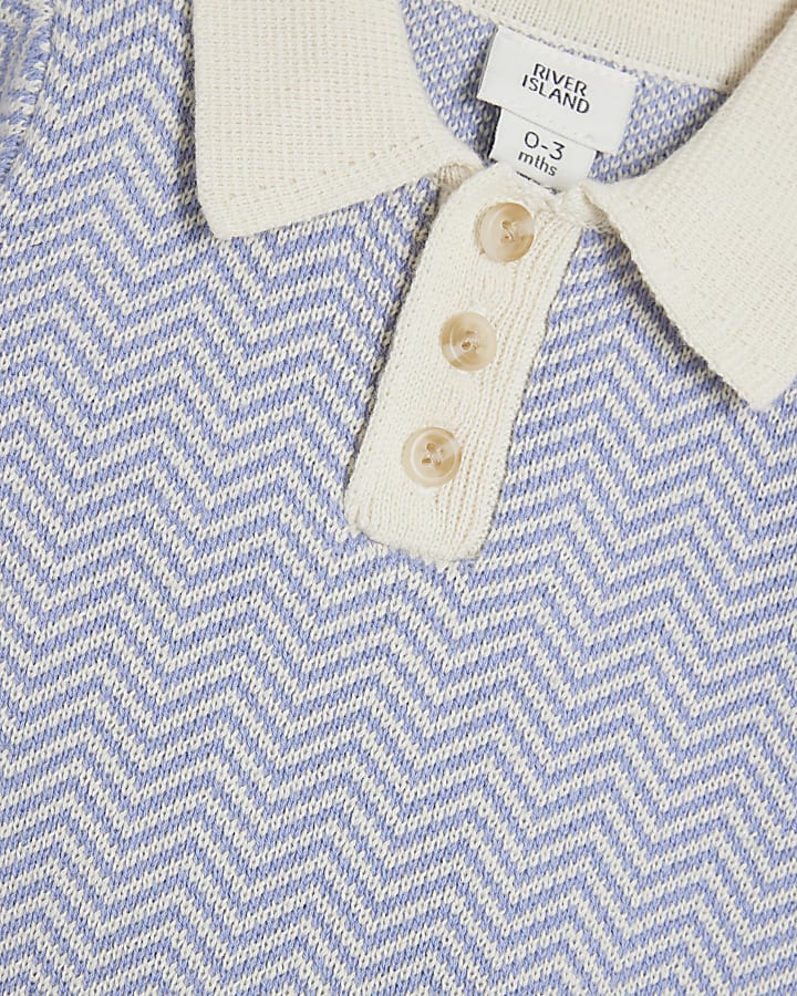 Baby Boys Blue Knitted Zig Zag Polo Shirt Set