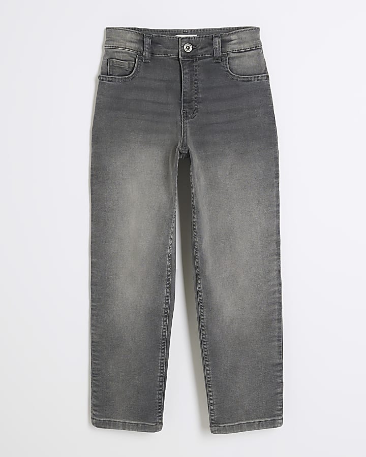 Boys Grey Stretch Denim Tapered Jeans