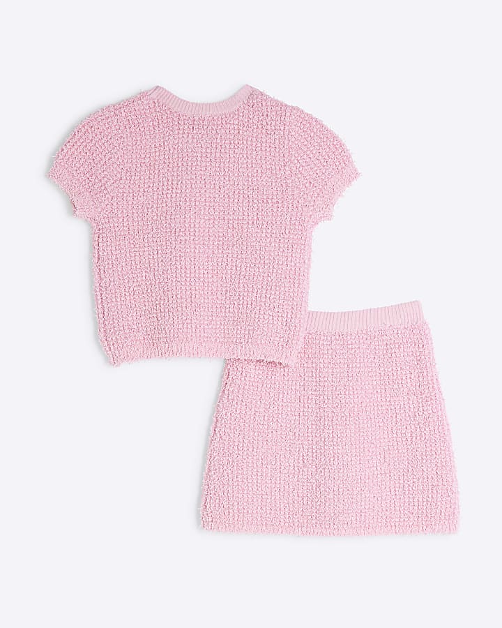 Girls Pink T-Shirt And A-Line Skirt Set