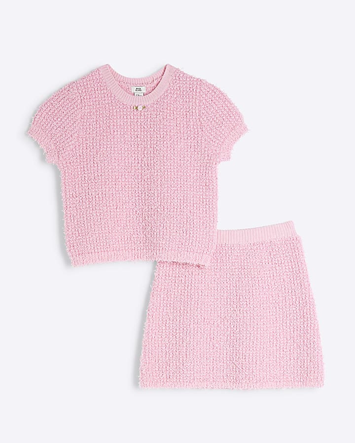 Girls Pink T-Shirt And A-Line Skirt Set