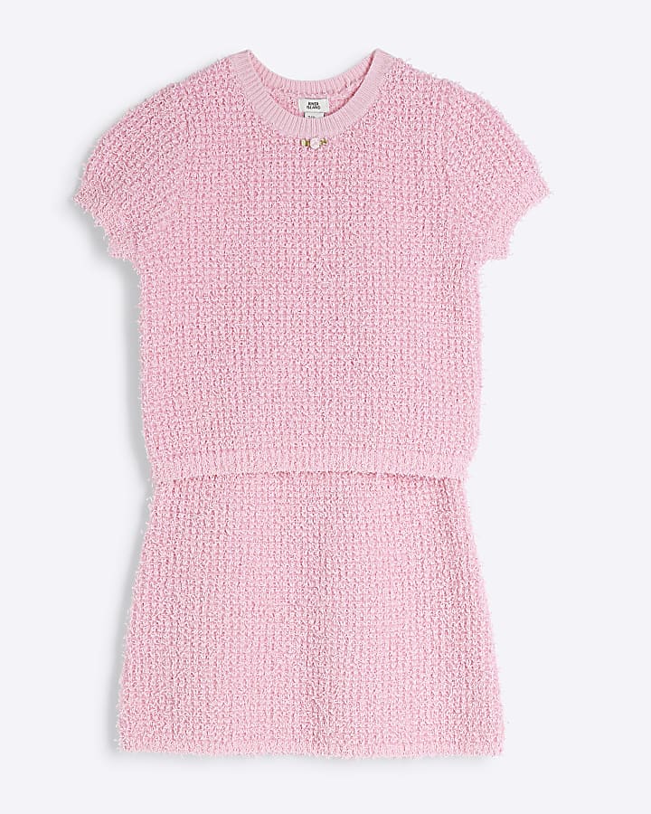 Girls Pink T-Shirt And A-Line Skirt Set