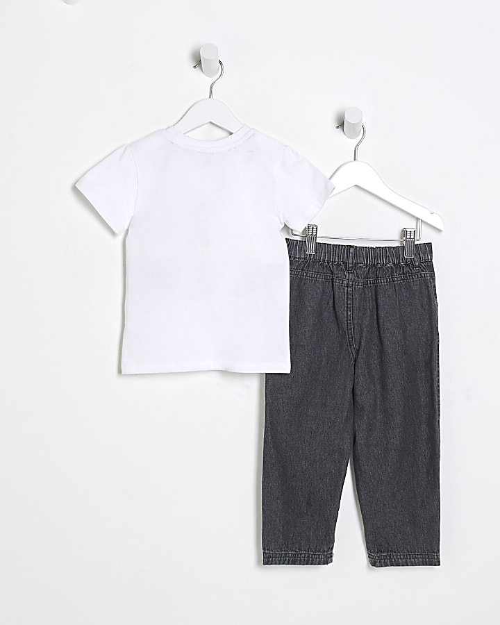 Mini Girls Black Gingham T-Shirt & Jeans Set