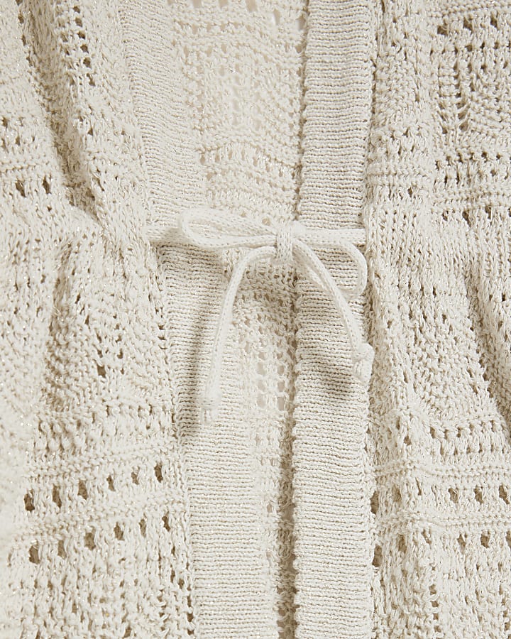 Girls Cream Crochet Cardigan