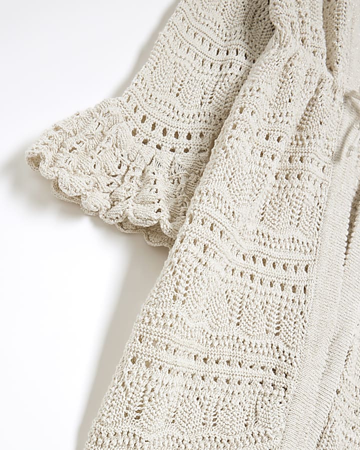 Girls Cream Crochet Cardigan