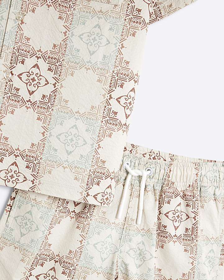 Boys Cream Aztec Shirt & Swim Shorts Set