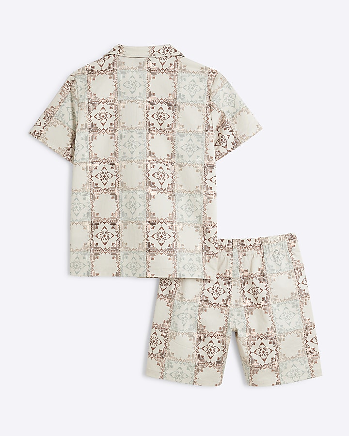 Boys Cream Aztec Shirt & Swim Shorts Set