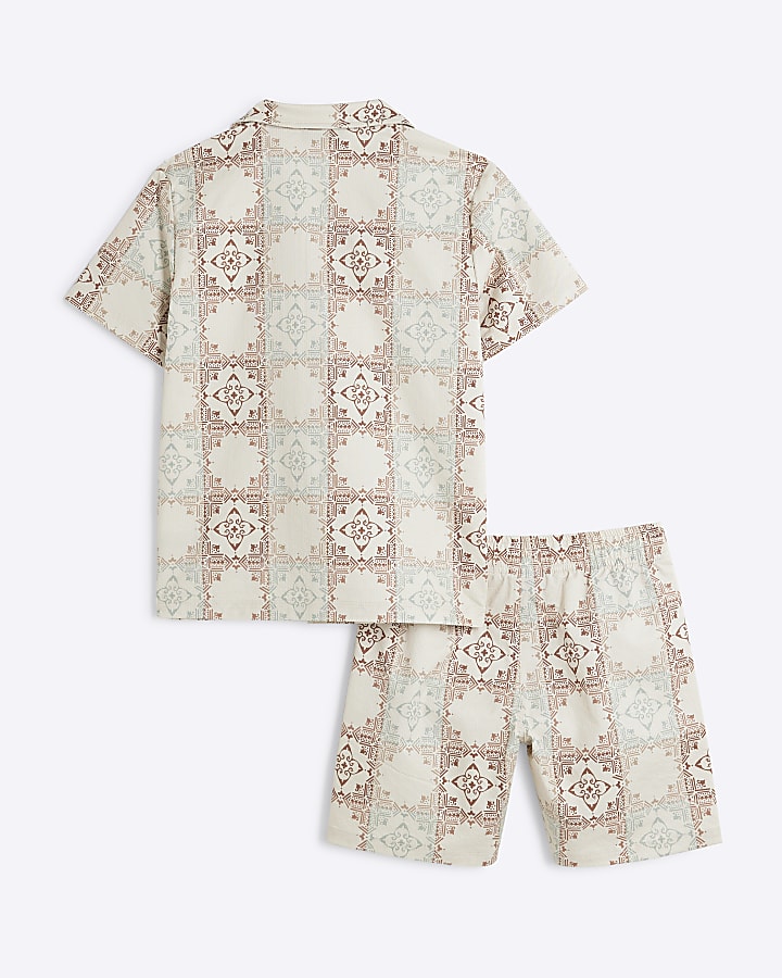 Boys Cream  Aztec Shirt And Shorts Set