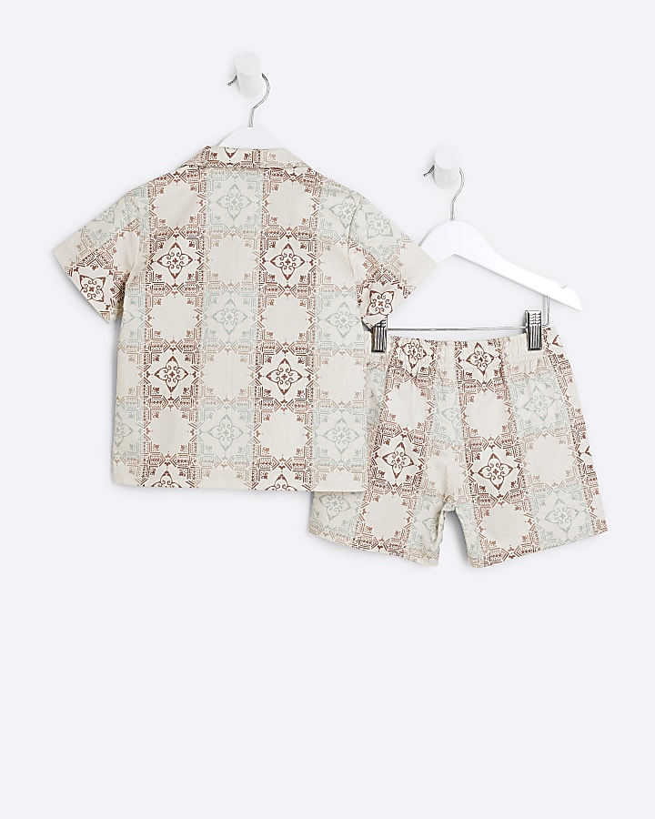 Mini Boys Cream Aztec Shirt & Swim Shorts Set